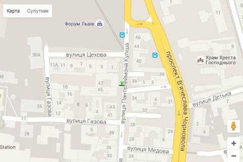 Сiтiлайт A у Львові, 1.2x1.8  Пантелеймона Куліша вул. - Цехова вул. (в центр) схема