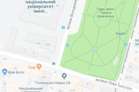 Бэклайт A в Киеве, 1.2x1.8  Льва Толстого вул., ./вул.Володимирська (№1) схема