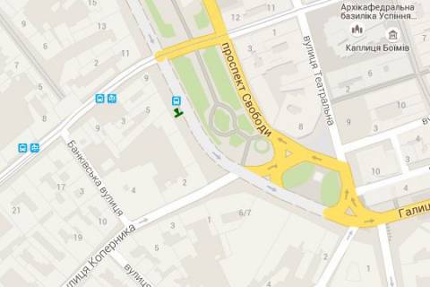 Билборд A в Львове, 1.2x1.8  Свободи просп., 5 (№1) схема