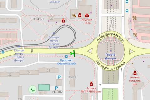 Білборд, Бігборд (Борд)  A у Києві, 3x6  Оболонський просп. - Героїв Дніпра вул., ;ст. метро "Героїв Дніпра"  (у напрямку  станції метро) схема