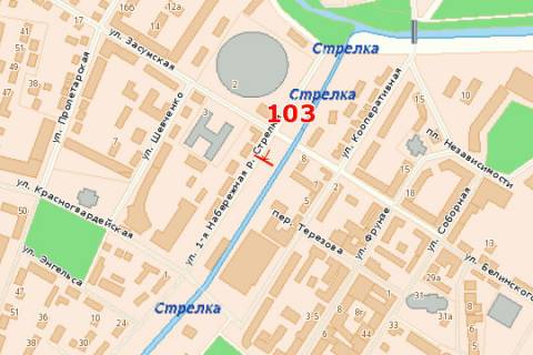 Билборд B в Сумах, 3x6  1-а Набережна р. Стрілки вул. схема