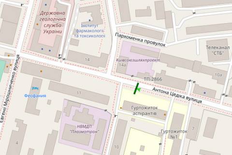 Білборд, Бігборд (Борд)  B у Києві, 3x6  Антона Цедіка вул., 9 схема
