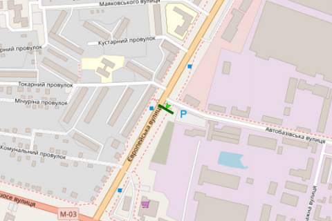 Билборд B в Полтаве, 3x6  Європейська вул. (Фрунзе). - Автобазiвська вул. схема
