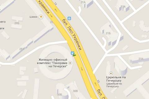 Сiтiлайт A у Києві, 1.2x1.8  Лесі Українки бульв., 28 ("Кругла башта", ресторан "СушіЯ"); зупинка громадського транспорту (у напрямку  Дружби Народів бульв.) схема