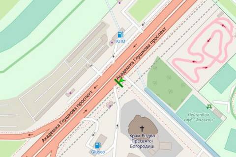 Білборд, Бігборд (Борд)  B у Києві, 3x6  Академіка Глушкова просп., 10, навпроти (у напрямку Одеської пл.) схема