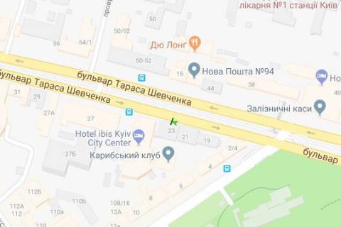 Ситилайт B в Киеве, 1.2x1.8  Шевченка Тараса бульв., 23 схема