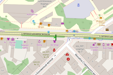 Ситилайт A в Львове, 1.2x1.8  Степана Бандери вул., 57 схема