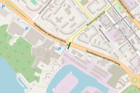 Білборд, Бігборд (Борд)  A у Запоріжжі, 3x6  Прибережна автомагіст. - Фортечна вул. (Грязнова вул.) схема