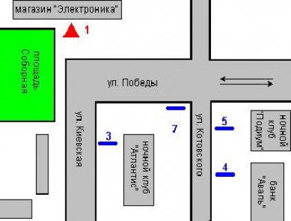 Беклайт B у Житомирі, 1.2x1.8  Соборна пл., 2 - Кафедральна вул. схема