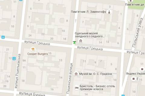 Бэклайт A в Одессе, 1.2x1.8  Пушкінська вул., 9 - Грецька вул. схема