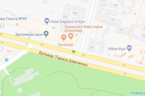 Бэклайт A в Киеве, 1.2x1.8  Шевченка Тараса бульв., 36 схема