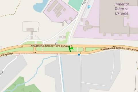 Білборд, Бігборд (Борд)  A у Києві, 3x6  Академіка Заболотного вул., 35 - шлях Пирогівський вул. (Червонопрапорна вул.), 158/1, на розподілювачі (у напрямку Одеської пл.) схема