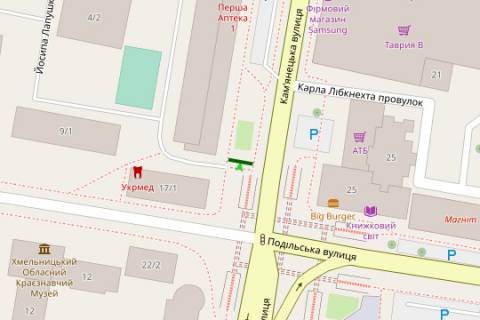 Бэклайт B в Хмельницком, 2.3x3.14  Кам`янецька вул., 38 - Подільська вул. схема