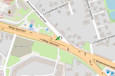 Билборд A в Житомире, 3x6  Миру просп. - Вільський Шлях вул. схема