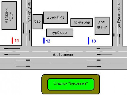 Бэклайт A в Черновцах, 1.2x1.8  Герцена вул. - Головна вул., 143 схема