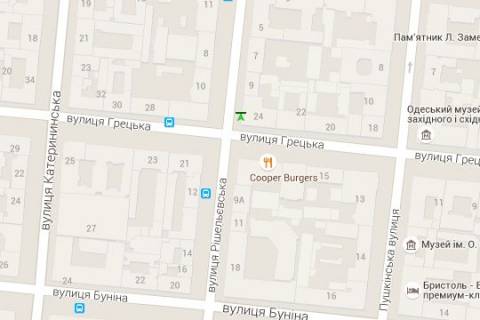 Бэклайт B в Одессе, 1.2x1.8  Рішельєвська вул., 9 - Грецька вул. схема