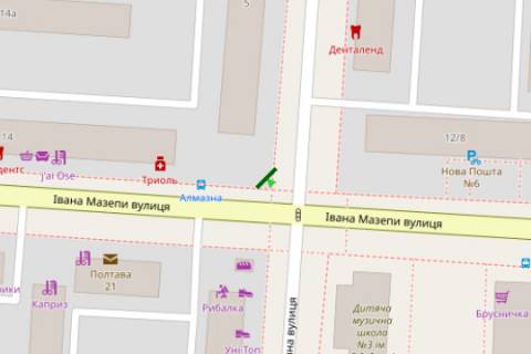 Билборд A в Полтаве, 3x6  вул. Івана Мазепи (Калініна). - Алмазна вул. схема