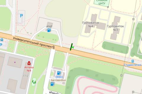 Билборд A в Кропивницкий (Кировоград), 3x6  Університетський просп., 16 схема