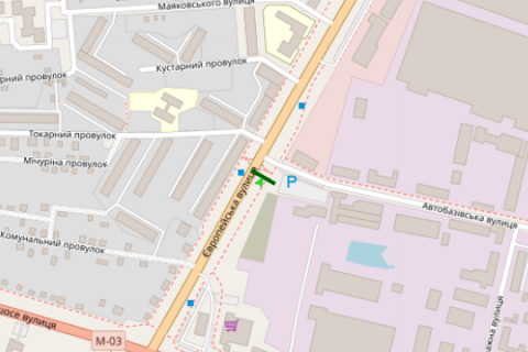 Билборд A в Полтаве, 3x6  Європейська вул. (Фрунзе). - Автобазiвська вул. схема