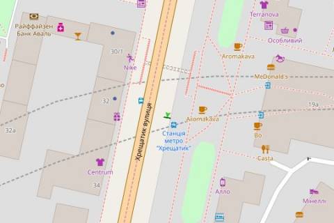 Сiтiлайт B у Києві, 1.2x1.8  Хрещатик вул., 19, выход из метро «Крещатик» схема
