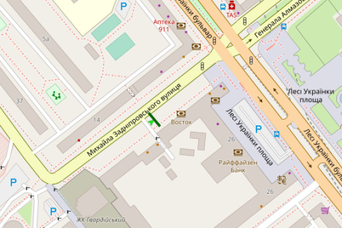 Видеоборд A в Васильевке, 2.3x3.14  Лесі Українки бульв. - Коновальця Євгена вул. (Щорса вул.) (ТТ 4.8 468х676) - 422154 схема