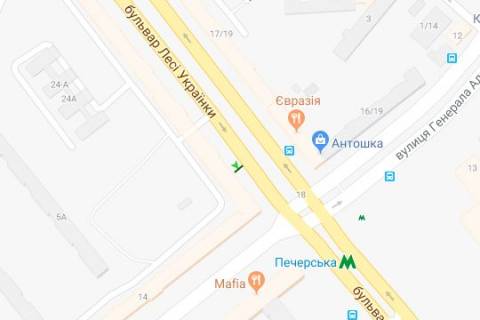 Бэклайт A в Киеве, 1.2x1.8  Лесі Українки бульв., 24 (поблизу ст.м Печерська) схема