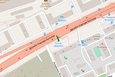 Сiтiлайт B у Києві, 1.2x1.8  Миколи Міхновського бульв., 4/6  зуп. "Готель "Дружба" схема