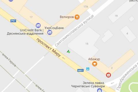 Бэклайт A в Чернигове, 1.2x1.8  Миру просп., 15 схема