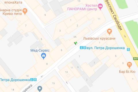 Бэклайт A в Львове, 1.2x1.8  Петра Дорошенко вул., (№1) схема