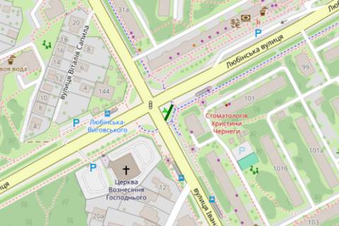 Бэклайт A в Львове, 2.3x3.14  Любінська вул. - Виговського вул. (Івана Виговського вул.) схема