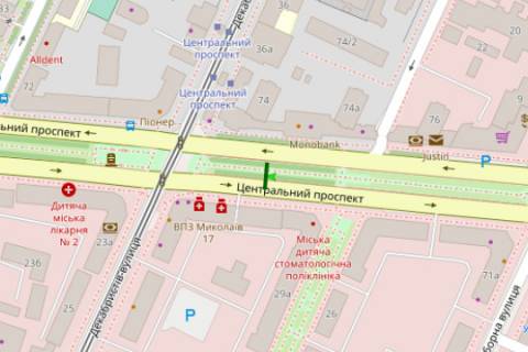 Сiтiлайт B у Миколаєві, 1.2x1.8  Центральний просп. (Леніна просп.) - Декабристів вул., (№3) схема