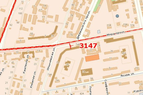 Билборд B в Васильевке Миру просп. - Гетьманська вул. схема