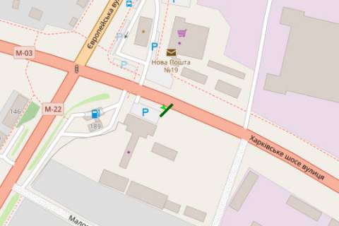 Билборд A в Полтаве, 3x6  Харківське шосе - Європейська вул. схема