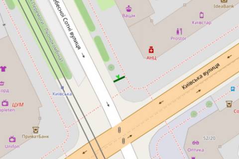 Ситилайт A в Житомире, 1.2x1.8  Небесної сотні вул. - Київська вул., 39 схема