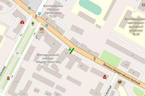 Бэклайт A в Житомире, 1.2x1.8  Велика Бердичівська вул., 32 схема