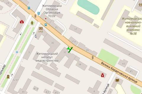 Ситилайт A в Житомире, 1.2x1.8  Велика Бердичівська вул., 32 схема