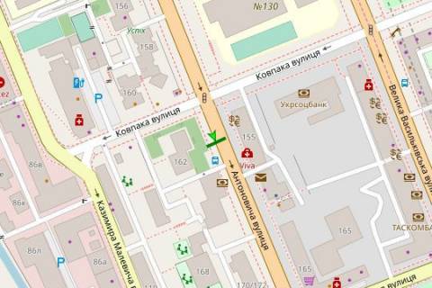 Сiтiлайт A у Києві, 1.2x1.8  Антоновича вул. (Горького вул.), 162, зуп. «вул. Ковпака» (1) схема