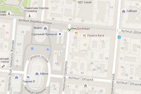 Бэклайт A в Одессе, 1.2x3.6  Дерибасівска вул., 23 - Червоний пров. схема