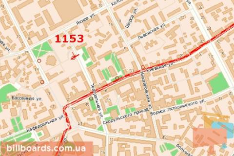 Билборд A в Житомире Перемоги пл., 7 (на вул.Котовського, ліва) схема