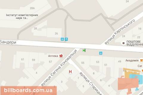 Ситилайт B в Львове Євгена Коновальця вул. - Степана Бандери вул. (від центру) схема