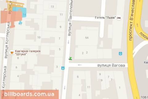 Сiтiлайт B у Львові, 1.2x1.8  Пантелеймона Куліша вул. - ваговий вул. (у центр) схема