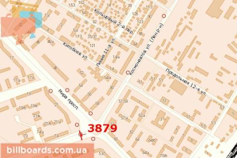 Билборд A в Николаеве, 3х6  Перемоги пл. - Космонавтів вул. схема