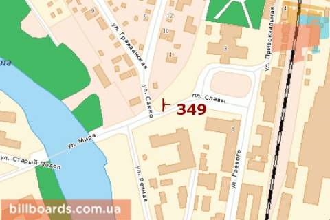 Білборд, Бігборд (Борд)  A у Полтаві Миру вул. - Сакко вул. схема