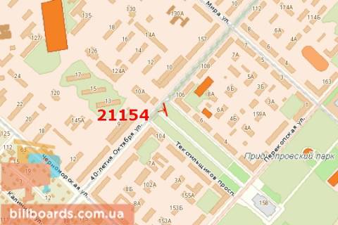 Білборд, Бігборд (Борд)  A у Херсоні Небесної сотні вул. (40-річчя Жовтня вул.) - Текстильників просп. схема