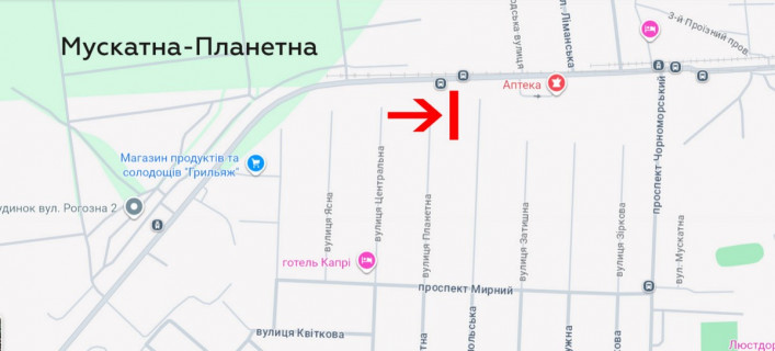 Билборд A в Одессе, 3х6  Мускатна вул. (Зої Космодем’янської)-Планетна А схема