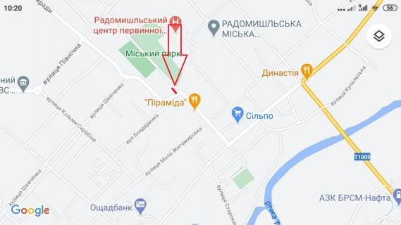 Ситилайт A в Житомире РАДОМИШЛЬ музична школа,ц.парк. з центру А схема