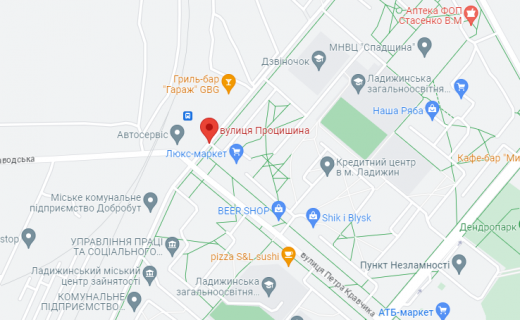 Білборд, Бігборд (Борд)  A у Ладижині вул.Процишина біля ТЦ Комфорт  схема