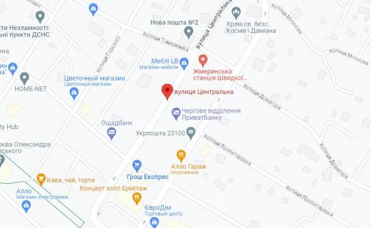 Билборд B в Жмеринке м. Жмеринка вул. Центральна 1 схема