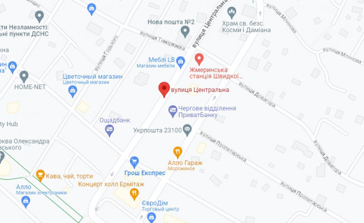 Білборд, Бігборд (Борд)  B у Жмеринці м. Жмеринка вул. Центральна 1  схема