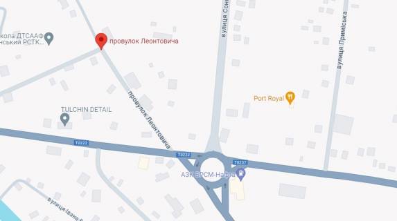 Білборд, Бігборд (Борд)  A у Тульчині м. Тульчин вул.  Леонтовича схема